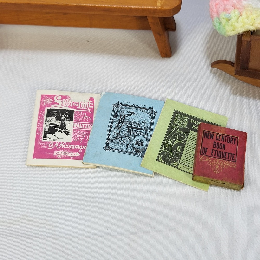 Large Lot VTG Dollhouse Furniture Wooden Miniature Sofa Chairs Fireplace Cradle - Picture 8 of 16